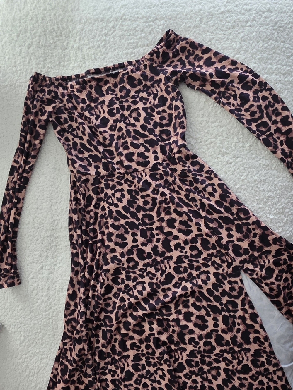 SHEIN Pink Leopard Print Off-Shoulder Midi Dress